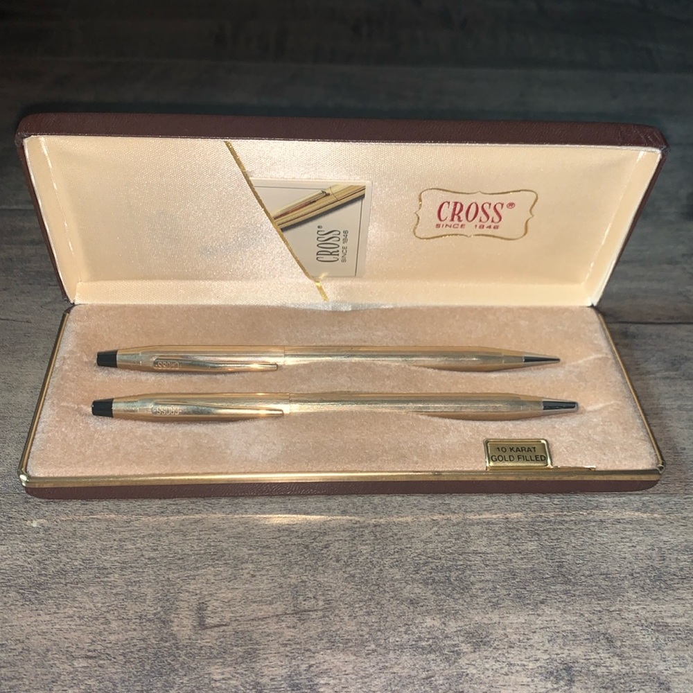 NWOT VINTAGE CROSS 10 KARAT GOLD FILLED MECHANICAL PENCIL & PEN SET